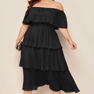 Black off the shoulder tiered dress